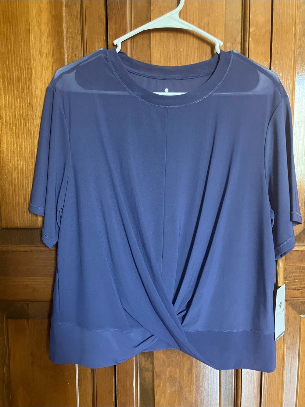 Apana Navy Short Sleeve Twist Front Top with TWO free hair clips